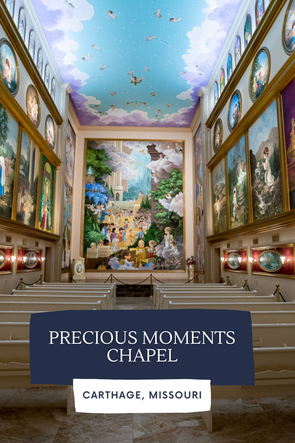 Take a precious moment out of your Missouri road trip to check out this unique attraction: the Precious Moments Chapel in Carthage, Missouri. Visit this roadside attraction on a Missouri road trip or when traveling Route 66.  #RoadTrips #RoadTripStop #Route66 #Route66RoadTrip #MissouriRoute66 #Missouri #MissouriRoadTrip #MissouriRoadsideAttractions #RoadsideAttractions #RoadsideAttraction #RoadsideAmerica #RoadTrip