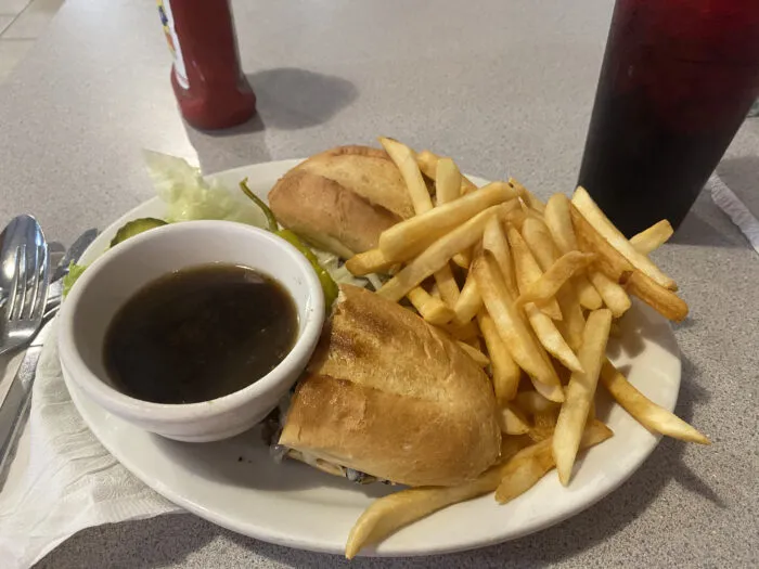Italian beef sandwich at Reflections Family Restaurant in Casey, Illinois