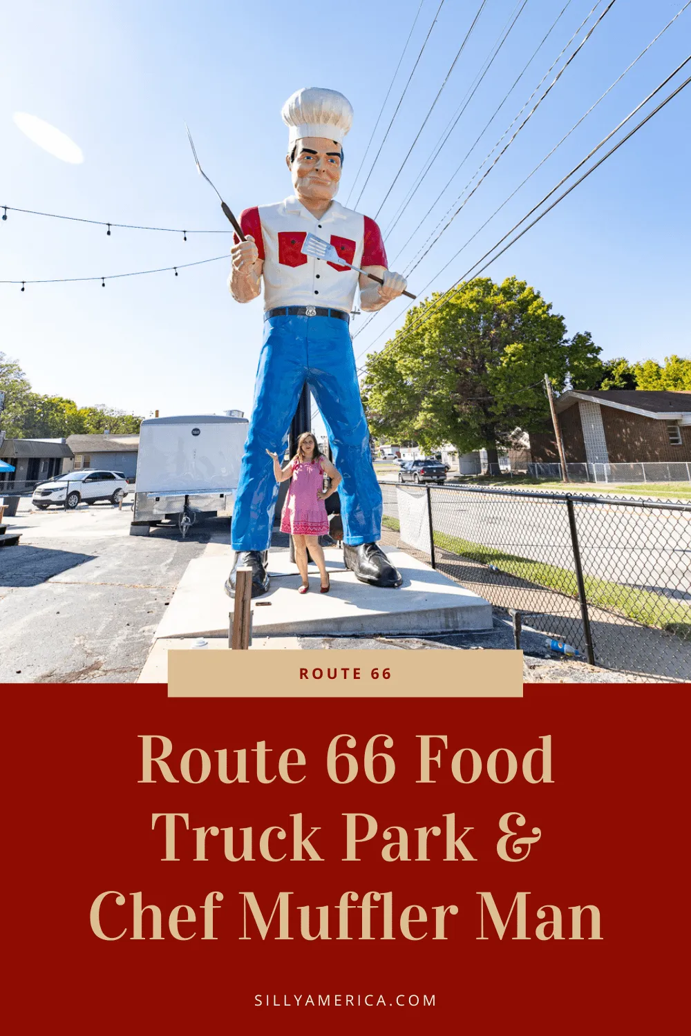 The Route 66 Food Truck Park opened in February, 2020 and features food trucks with a variety of different cuisines, a full-service bar, and a giant muffler man out front. Visit this Springfield, Missouri food truck park on a Route 66 road trip and see this fun roadside attraction.  #RoadTrips #RoadTripStop  #Route66 #Route66RoadTrip #MissouriRoute66 #Missouri #MissouriRoadTrip #MissouriRoadsideAttractions #Missouri #RoadsideAttractions #RoadsideAttraction #RoadsideAmerica #RoadTrip