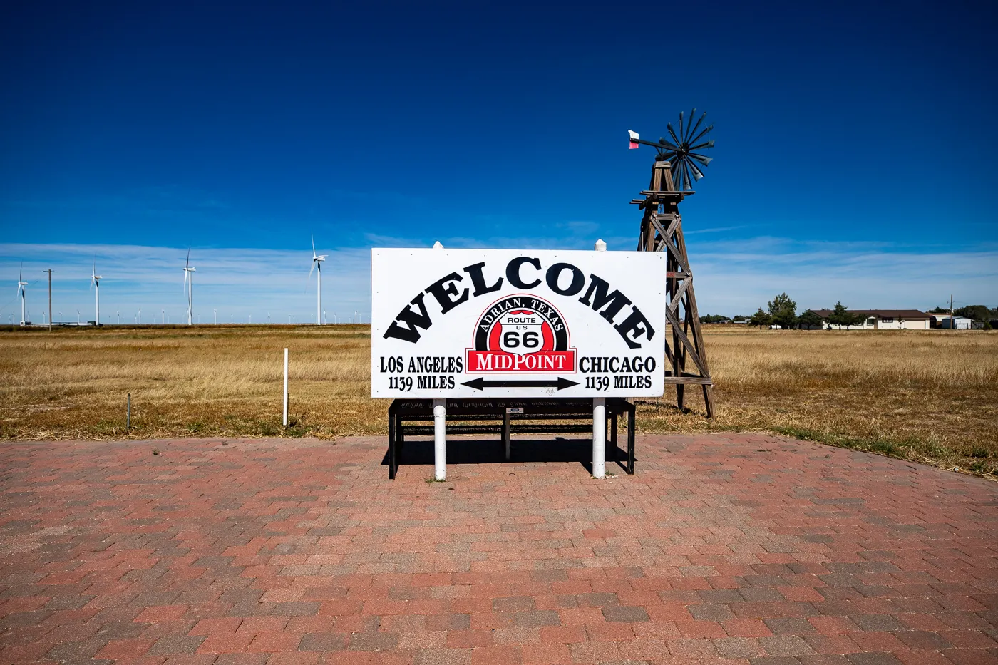 Route 66 Midpoint sign in Adrian, Texas