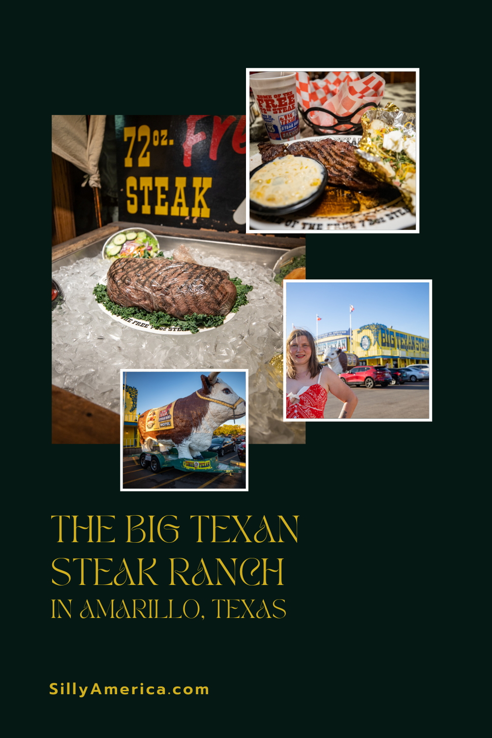 Could you eat a 72oz steak in one hour? I’m not sure I could eat a 72 ounce steak in 72 hours. But that’s just me. Because over 10,000 people have come, eaten, and conquered this meal that’s as big as Texas here at The Big Texan Steak Ranch in Amarillo, Texas: the 72 oz. Steak Challenge.  #RoadTrips #RoadTripStop #Route66 #Route66RoadTrip #TexasRoute66 #Texas #TexasRoadTrip #TexasRoadsideAttractions #RoadsideAttractions #RoadsideAttraction #RoadsideAmerica #RoadTrip #EatingChallenge