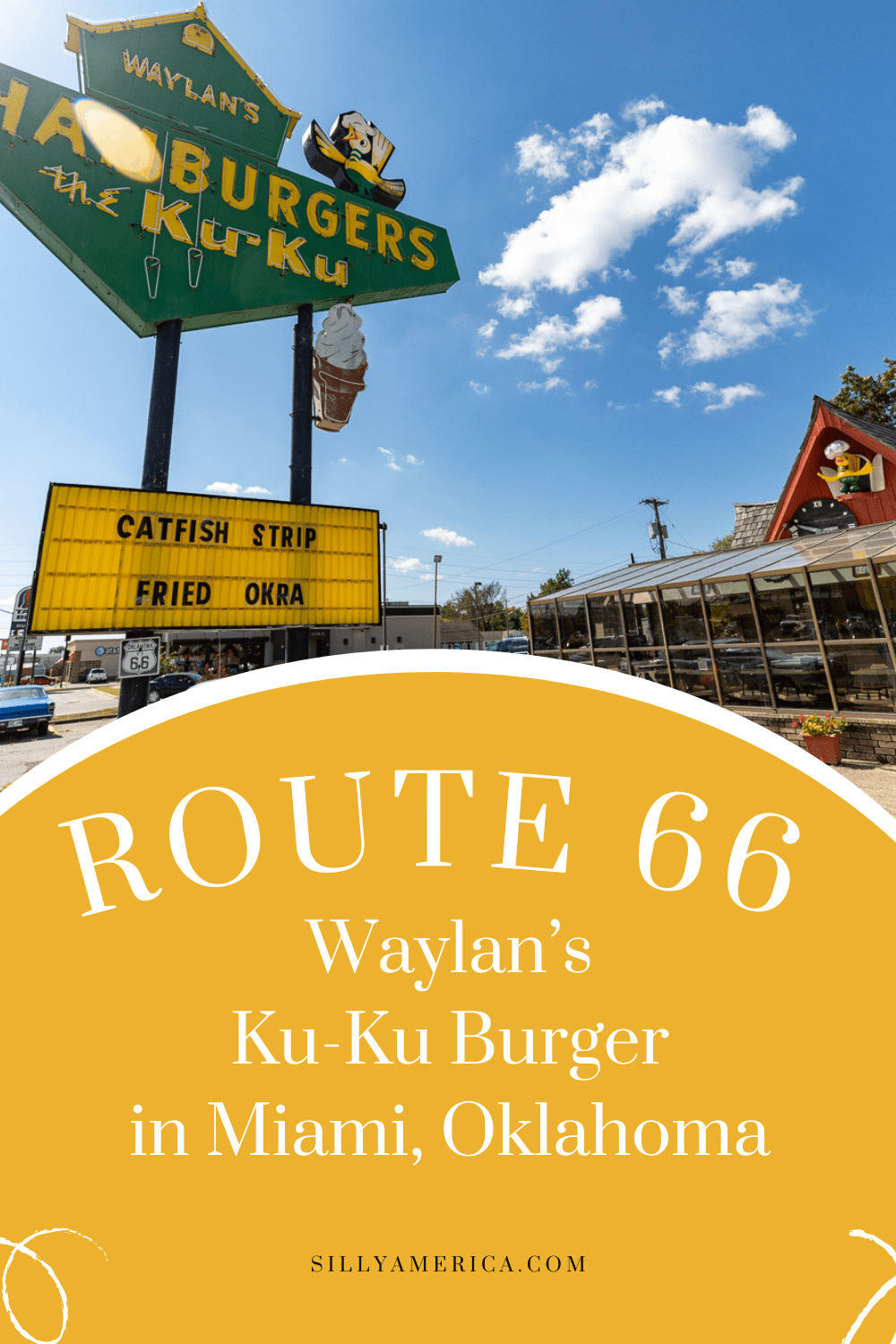 You’ll go cuckoo for this Route 66 burger joint. Waylan’s Ku-Ku Burger in Miami, Oklahoma. Stop in for a burger and journey back in time.  #Route66 #Route66RoadTrip #Oklahoma #OklahomaRoadTrip #RoadTrip #RoadsideAttraction #RoadsideAttractions #OklahomaRoadsideAttraction