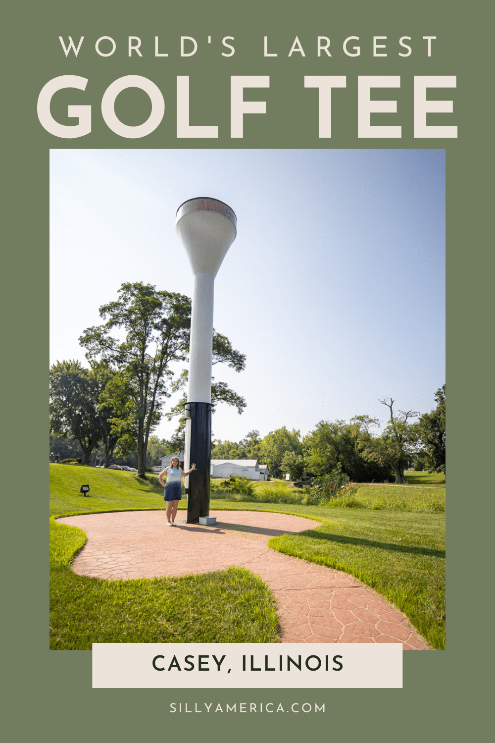 I’m about to tee up the next roadside attraction: the world’s largest golf tee in Casey, Illinois.  The giant golf tee is one of twelve record-holding world’s largest things in Casey, a small town known for thinking big.   VIsit this roadside attraction on an Illinois road trip or weekend getaway.  #IllinoisRoadsideAttractions #IllinoisRoadsideAttraction #RoadsideAttractions #RoadsideAttraction #RoadTrip #IllinoisRoadTrip #IllinoisWeekendGetaways #IllinoisWithKids #IllinoisRoadTripTravel 