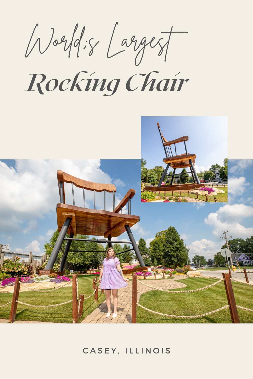 The World’s Largest Rocking Chair is located in Casey, Illinois, a small town that has become known for its big things. They have 12 Guinness world record sized attractions and a myriad of other larger than life objects. And this Illinois roadside attraction is the biggest of the big.  #IllinoisRoadsideAttractions #IllinoisRoadsideAttraction #RoadsideAttractions #RoadsideAttraction #RoadTrip #IllinoisRoadTrip #IllinoisWeekendGetaways #IllinoisWithKids #IllinoisRoadTripTravel 