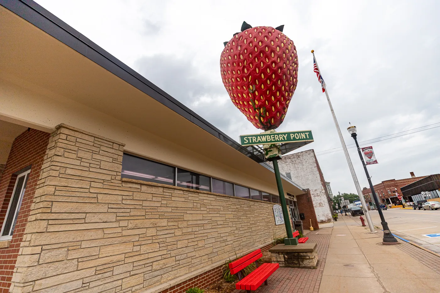 The World's Largest Strawberry in Strawberry Point, Iowa - The Best Iowa Roadside Attractions