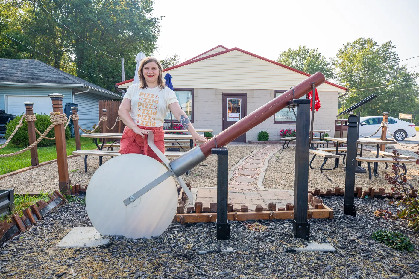 Big Pizza Slicer at Greathouse of Pizza in Casey, Illinois