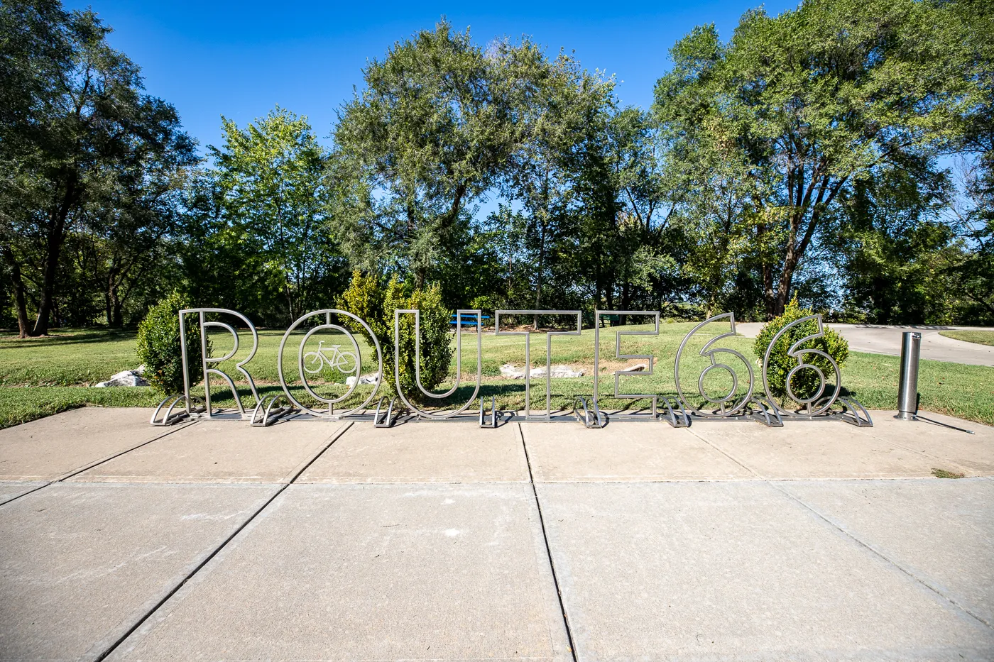 Route 66 bike rack at the Birthplace of Route 66 Roadside Park in Springfield, Missouri