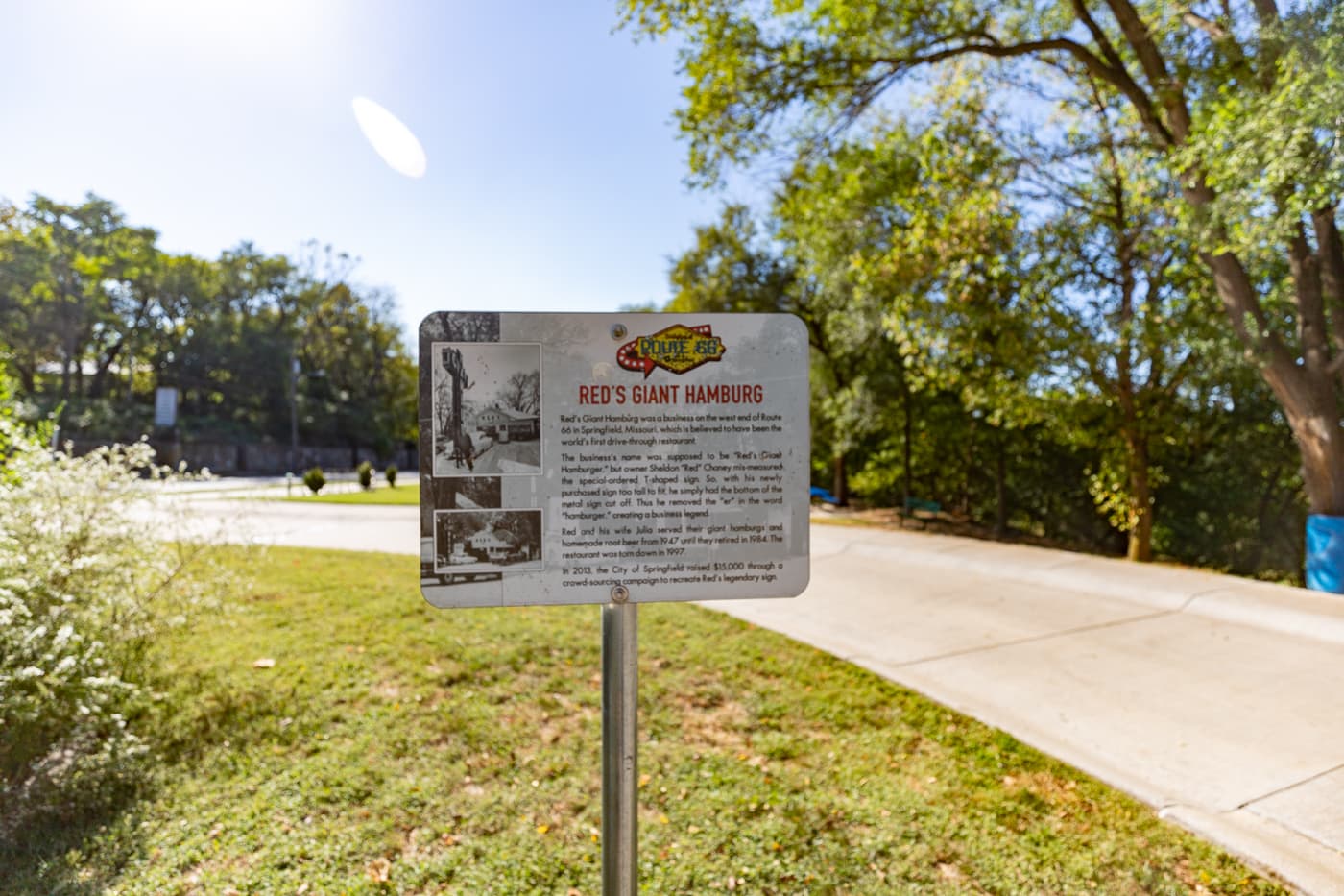 Red's Giant Hamburg sign at the Birthplace of Route 66 Roadside Park in Springfield, Missouri