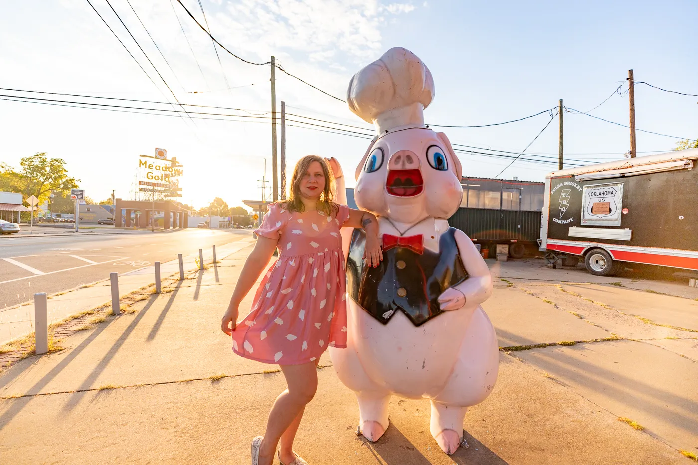 Piggy stardust fiberglass chef pig at Buck Atom's Cosmic Curios on Route 66 in Tulsa, Oklahoma