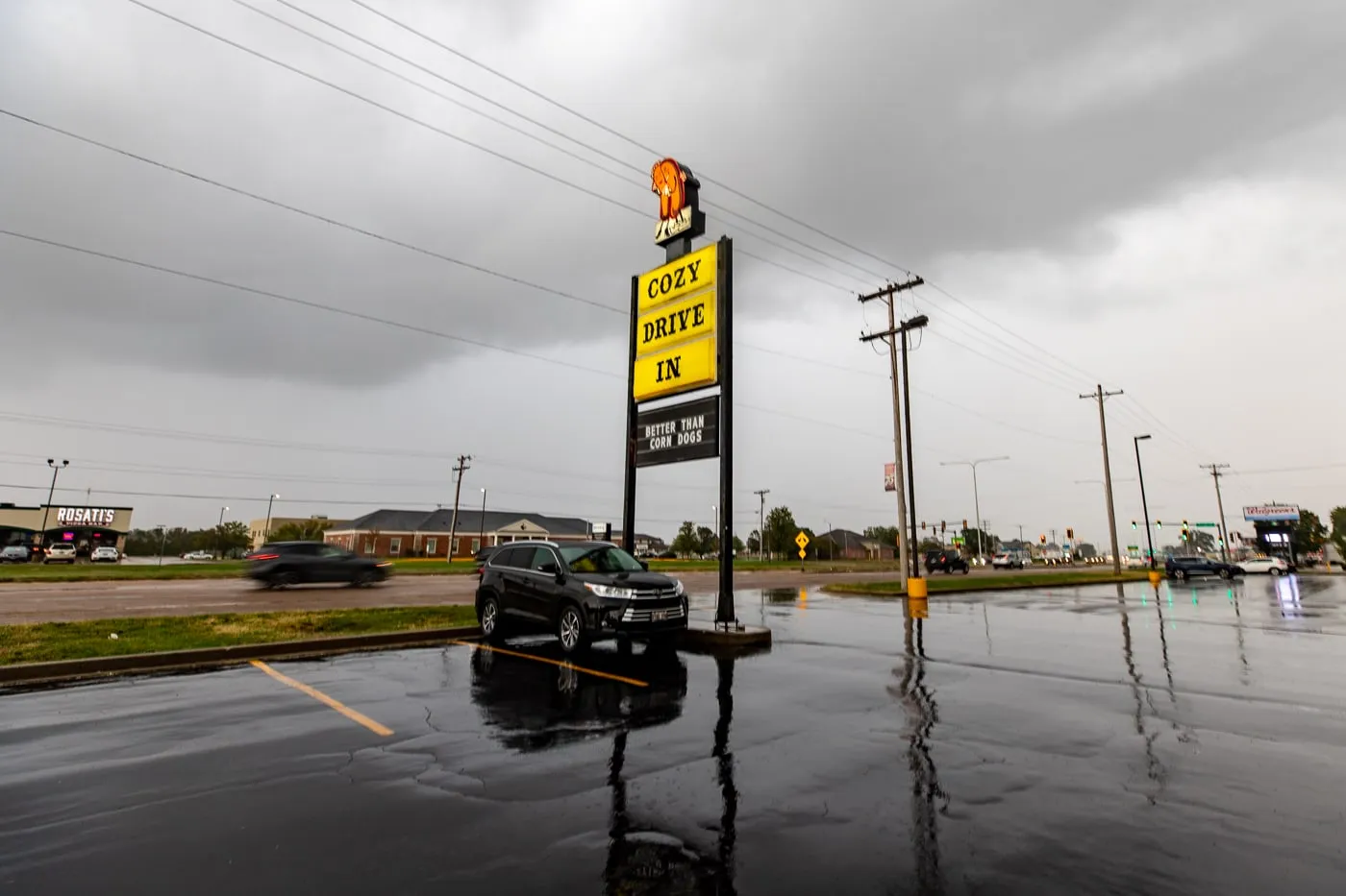 Sign for Cozy Dog Drive In in Springfield, Illinois on Route 66