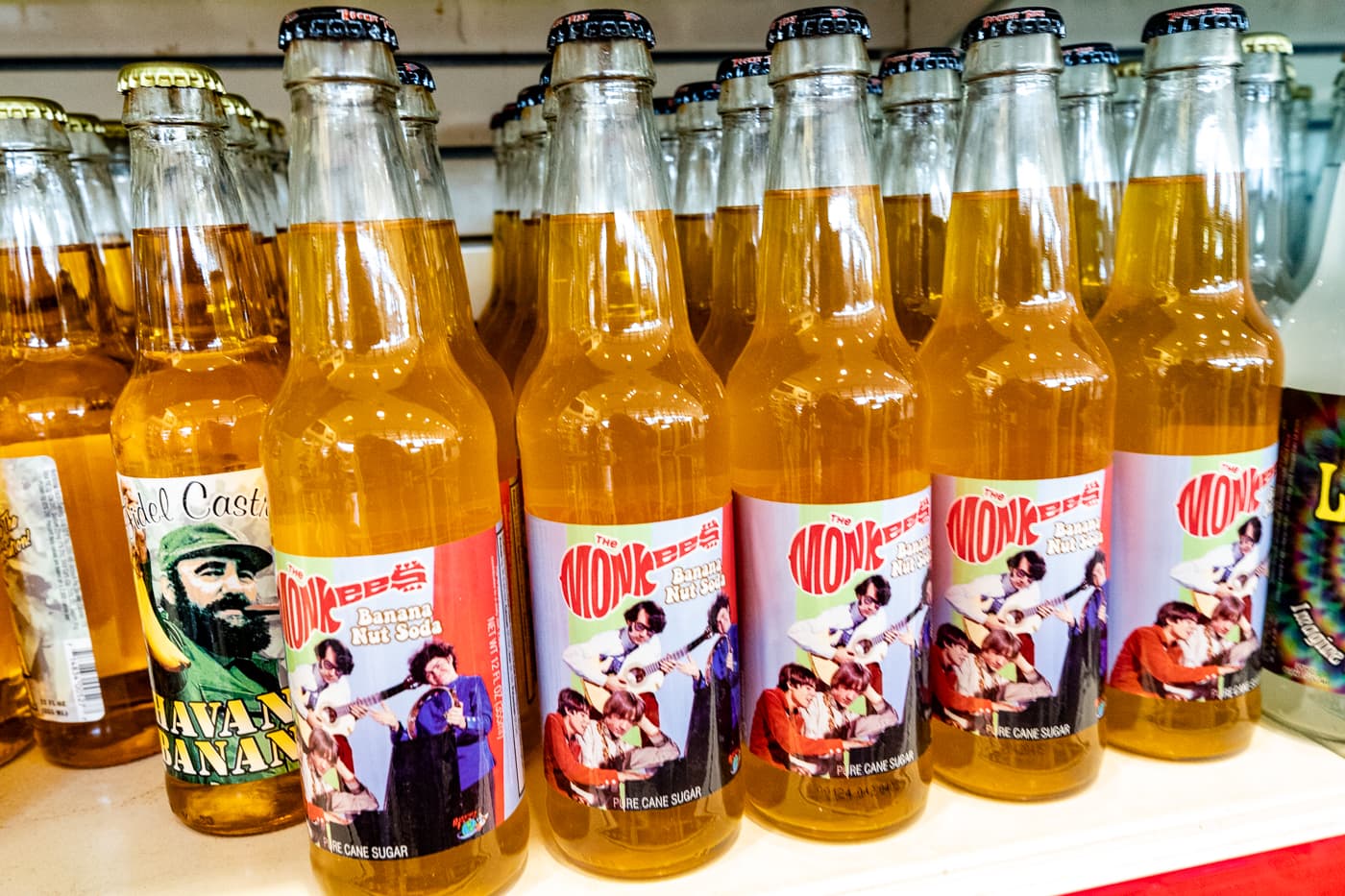 The Monkees Banana Nut Soda at Pops 66 Soda Ranch in Arcadia, Oklahoma Route 66 Roadside Attraction