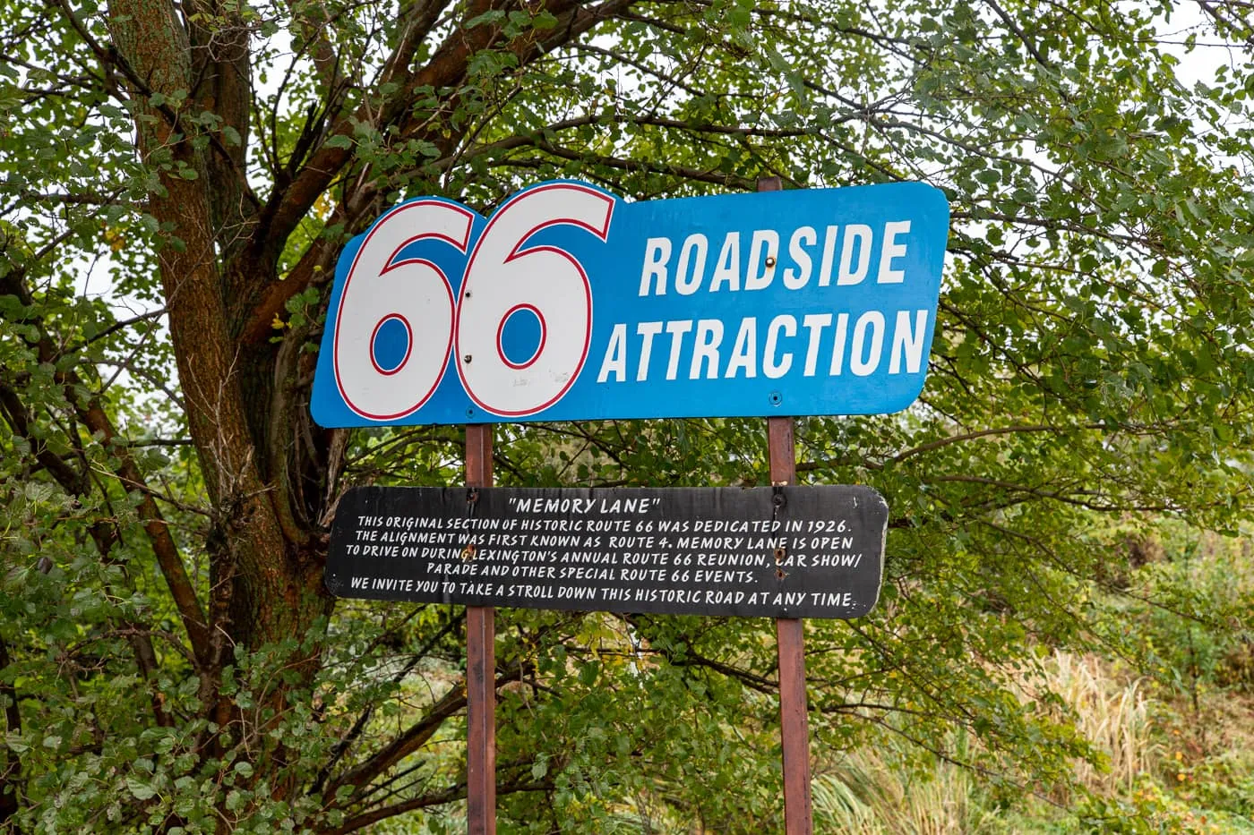 Roadside Attraction sign at Route 66 Memory Lane in Lexington, Illinois