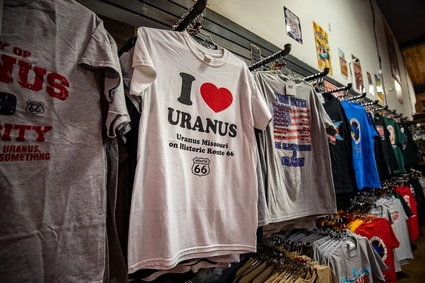 I Love Uranus shirt at Uranus, Missouri and the Uranus Fudge Factory and General Store - Route 66 Roadside Attraction