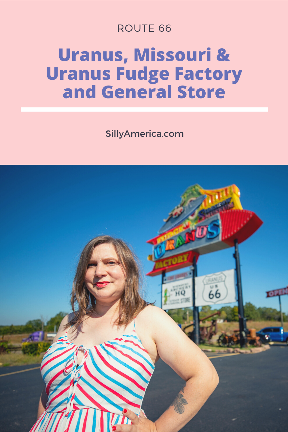 If you’re looking for a unique Route 66 attraction, you’ve got to pick Uranus. Uranus, Missouri that is. Visit the town on a Route 66 road trip, stop for fudge at Uranus Fudge Factory and General Store, and check out all of the weird Missouri roadside attractions while you're there!  #Route66 #Route66RoadTrip #MissouriRoute66 #Missouri #MissouriRoadTrip #MissouriRoadsideAttractions #RoadsideAttractions #RoadsideAttraction #RoadsideAmerica #RoadTrip