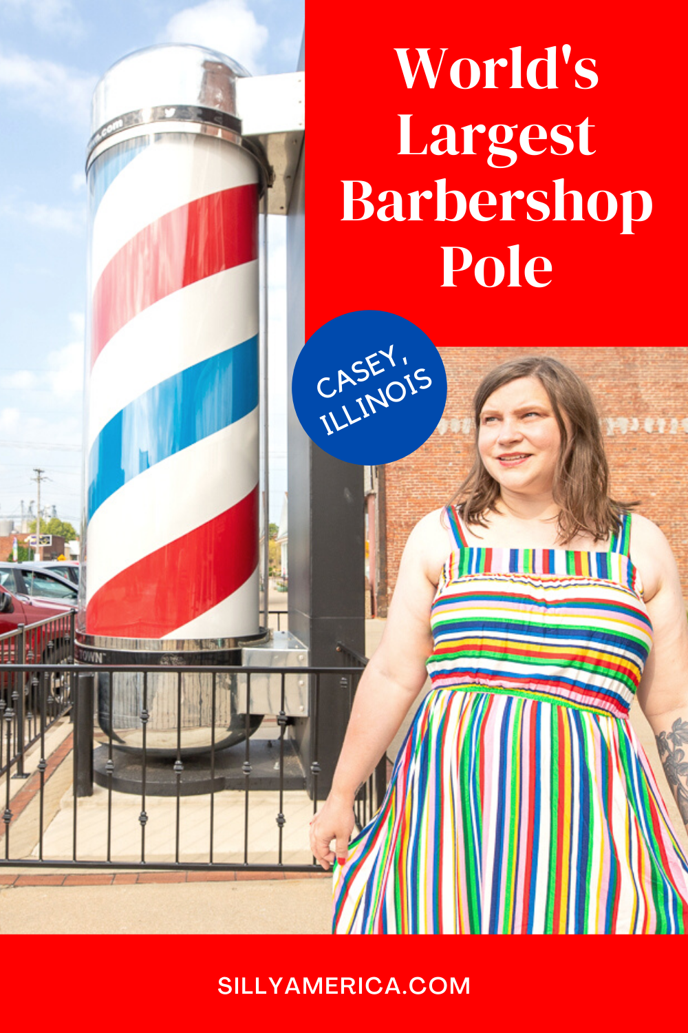 This Illinois roadside attraction might just be a cut above the rest — it’s the world’s largest barbershop pole in Casey, Illinois. At 14 feet tall and 3 feet 11 inches wide, this Illinois roadside attraction is a hair above ten times the size of the standard.  #IllinoisRoadsideAttractions #IllinoisRoadsideAttraction #RoadsideAttractions #RoadsideAttraction #RoadTrip #IllinoisRoadTrip #IllinoisWeekendGetaways #IllinoisWithKids #IllinoisRoadTripTravel