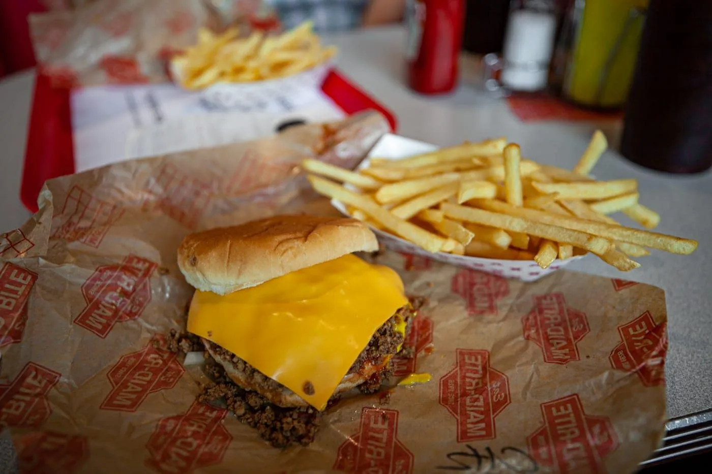 Maid Rite loose meat sandwich in Des Moines, Iowa.