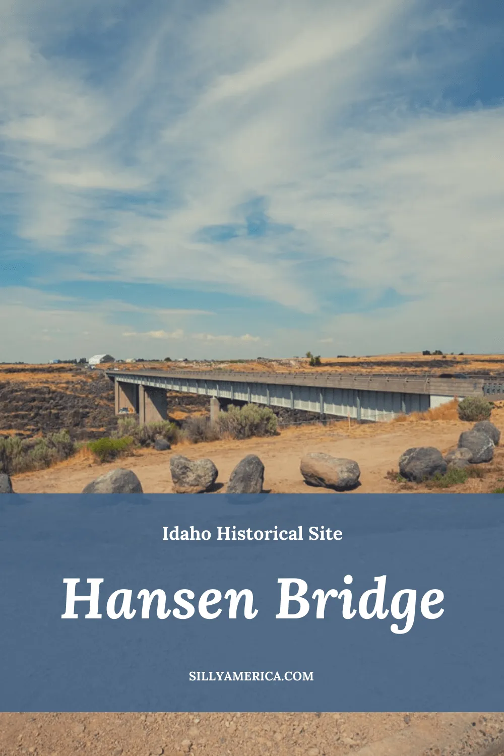 Visiting Shoshone Falls in Idaho? Veer over to check out the scenic outlook at The Hansen Bridge on your way there or back.  Prior to a steel high suspension bridge being constructed in this location in 1919, the only way to traverse the 16-mile river gorge was via rowboat. The $100,000, 900-foot bridge, was built 400 feet above the Snake River with 14 cables and could accommodate two lanes of traffic.  #RoadTrip #IdahoRoadTrip #IdahoRoadTripBucketLists #ThingsToDoInIdaho 