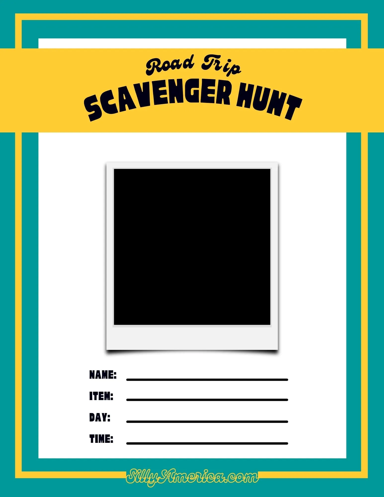 Free Road Trip Scavenger Hunt Printable Game Sheet Photo Scrap Book