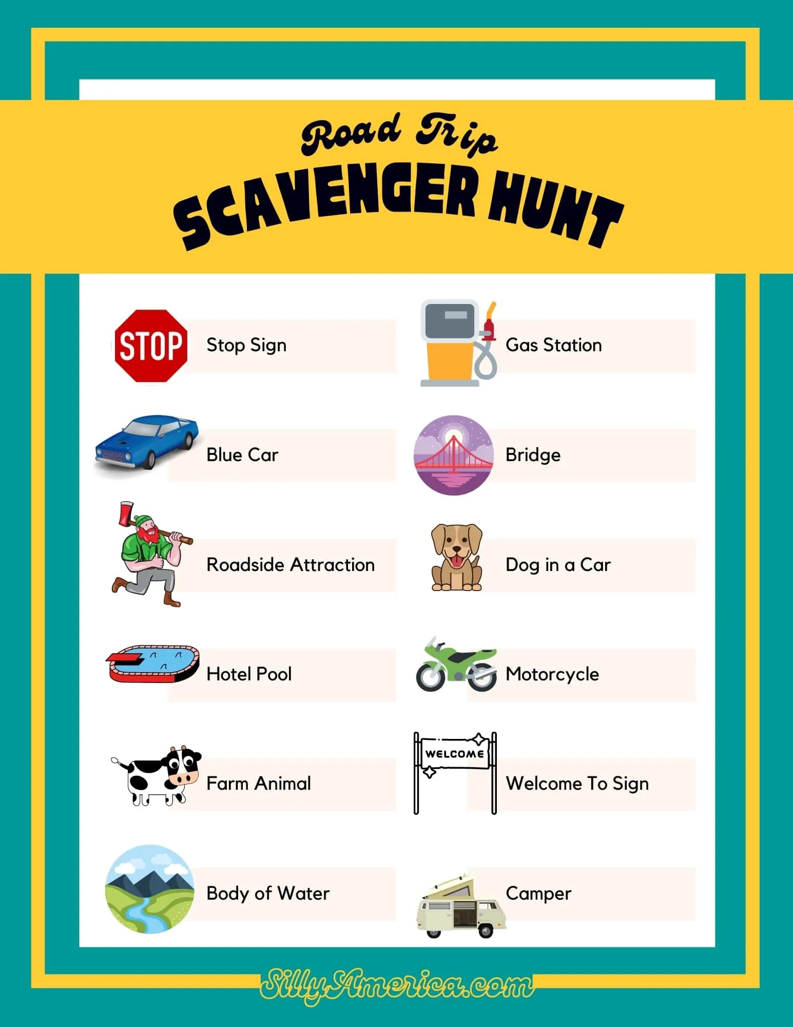 Road Trip Scavenger Hunt (+ Free Printables) - Silly America