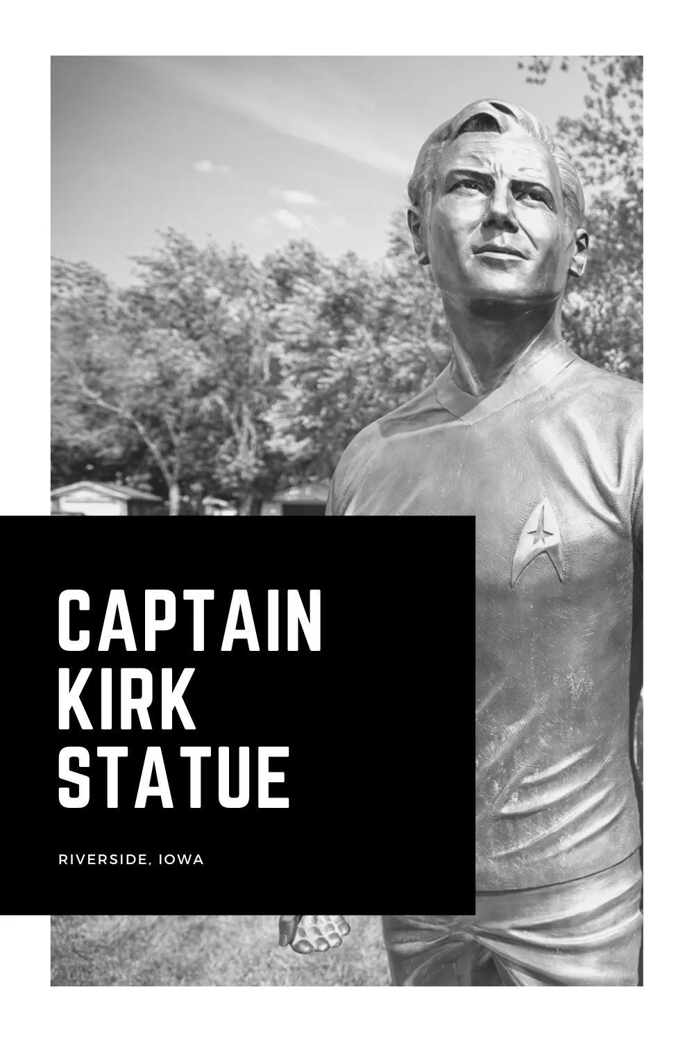 The bronze Captain Kirk statue was erected in the small town in Iowa where the Star Trek hero will eventually be born in 2228. Find this roadside attraction known for being the "future birthplace of Captain James t. Kirk" - the captain of Stark Trek's Starship Enterprise.  #StarTrek #IowaRoadsideAttractions #IowaRoadsideAttraction #RoadsideAttractions #RoadsideAttraction #RoadTrip #IowaRoadTrip #IowaThingsToDo #IowaRoadTripBucketLists #IowaBucketList #IowaRoadTripIdeas #IowaTravel