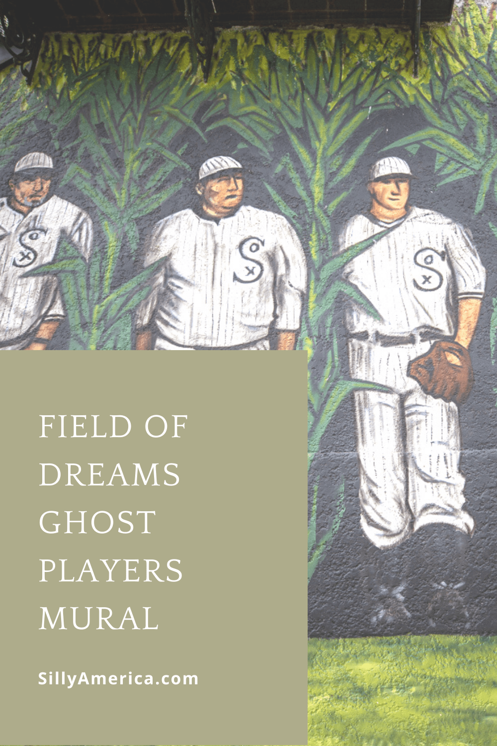 "Is this heaven? No it's Iowa." So goes the iconic line from the movie Field of Dreams. You can visit heaven in Iowa at the Field of Dreams movie site in Dyersville and while you're in town, head downtown to see a newer attraction: the Field of Dreams Ghost Players Mural. #movie #fieldofdreams #IowaRoadsideAttractions #IowaRoadsideAttraction #RoadsideAttractions #RoadsideAttraction #RoadTrip #IowaRoadTrip #IowaThingsToDo #IowaRoadTripBucketLists #IowaBucketList #IowaRoadTripIdeas #IowaTravel