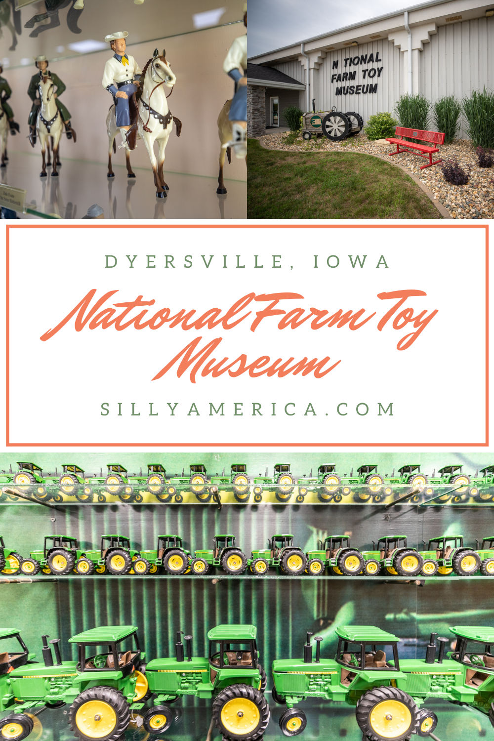 Tractors and horses and tractors and barns and tractors and machines and tractors. If you love tractors, toys, or fun museums check out the National Farm Toy Museum in Dyersville, Iowa - the Farm Toy Capital of the World! #IowaRoadsideAttractions #IowaRoadsideAttraction #RoadsideAttractions #RoadsideAttraction #RoadTrip #IowaRoadTrip #IowaThingsToDo #IowaRoadTripBucketLists #IowaBucketList #IowaRoadTripIdeas #IowaTravel