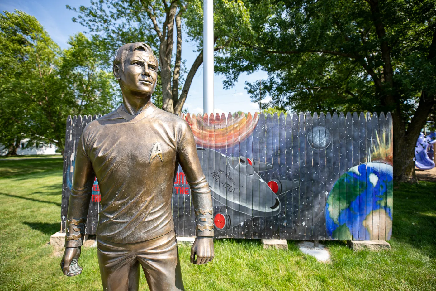 Bronze Captain Kirk statue in Riverside, Iowa - the future birthplace of Captain James T. Kirk of the Star Trek series
