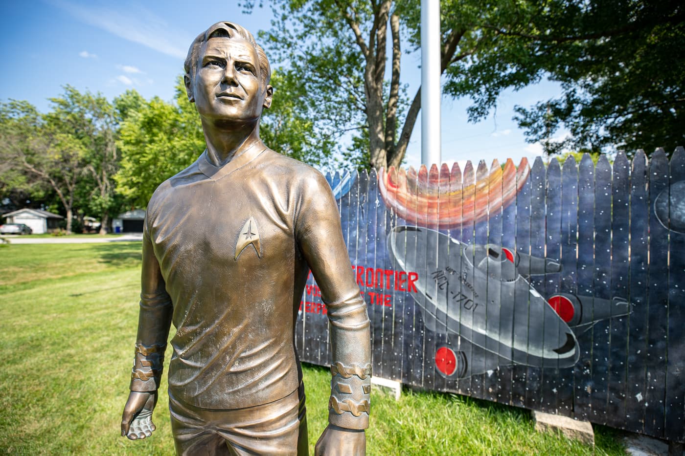 Bronze Captain Kirk statue in Riverside, Iowa - the future birthplace of Captain James T. Kirk of the Star Trek series