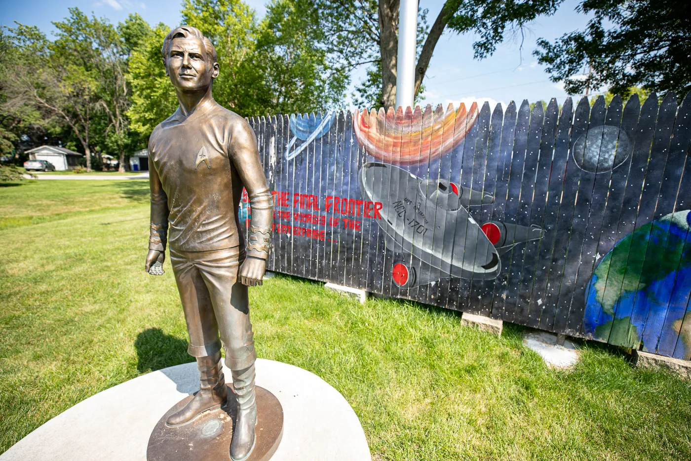 Bronze Captain Kirk statue in Riverside, Iowa - the future birthplace of Captain James T. Kirk of the Star Trek series