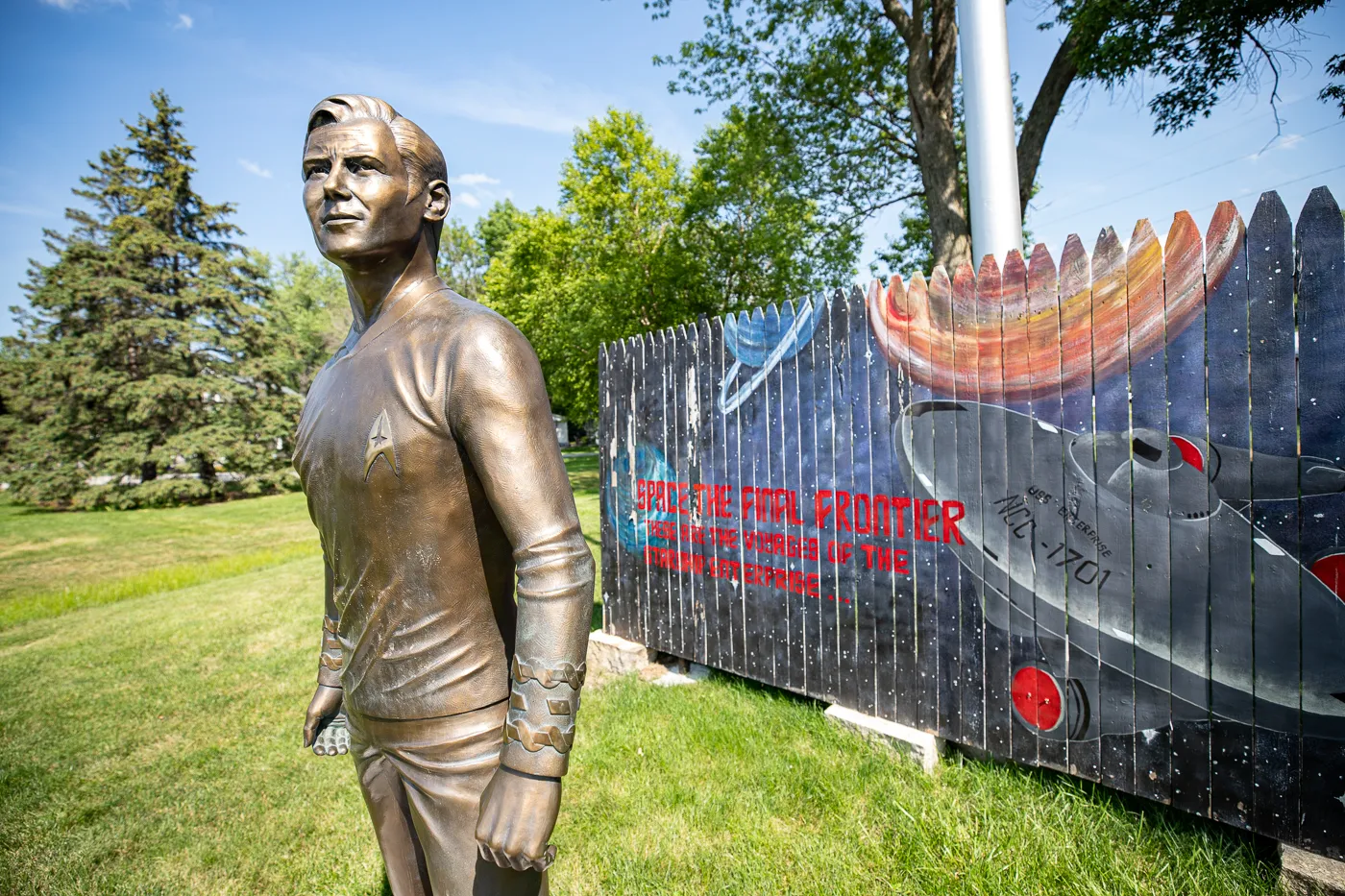 Bronze Captain Kirk statue in Riverside, Iowa - the future birthplace of Captain James T. Kirk of the Star Trek series