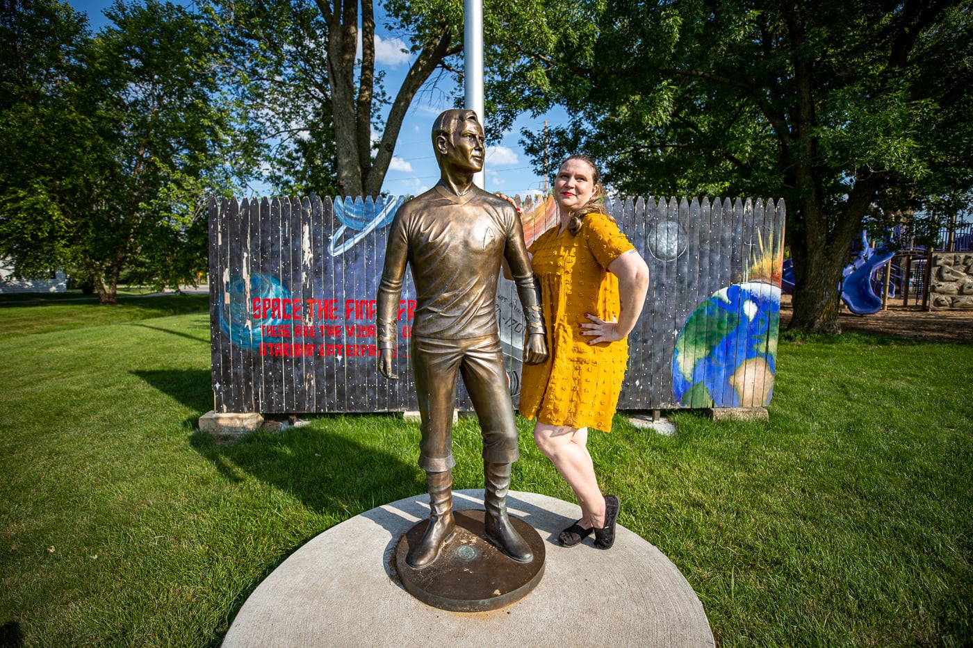 Bronze Captain Kirk statue in Riverside, Iowa - the future birthplace of Captain James T. Kirk of the Star Trek series