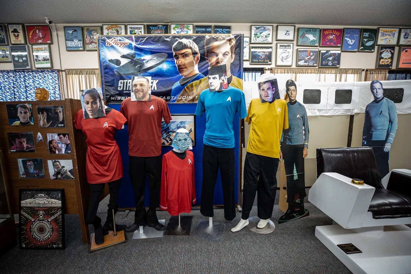 Starfleet uniforms at the Voyage Home History Center in Riverside Iowa. A Star Trek Museum in the future birthplace of Captain James T. Kirk of Star Trek fame.