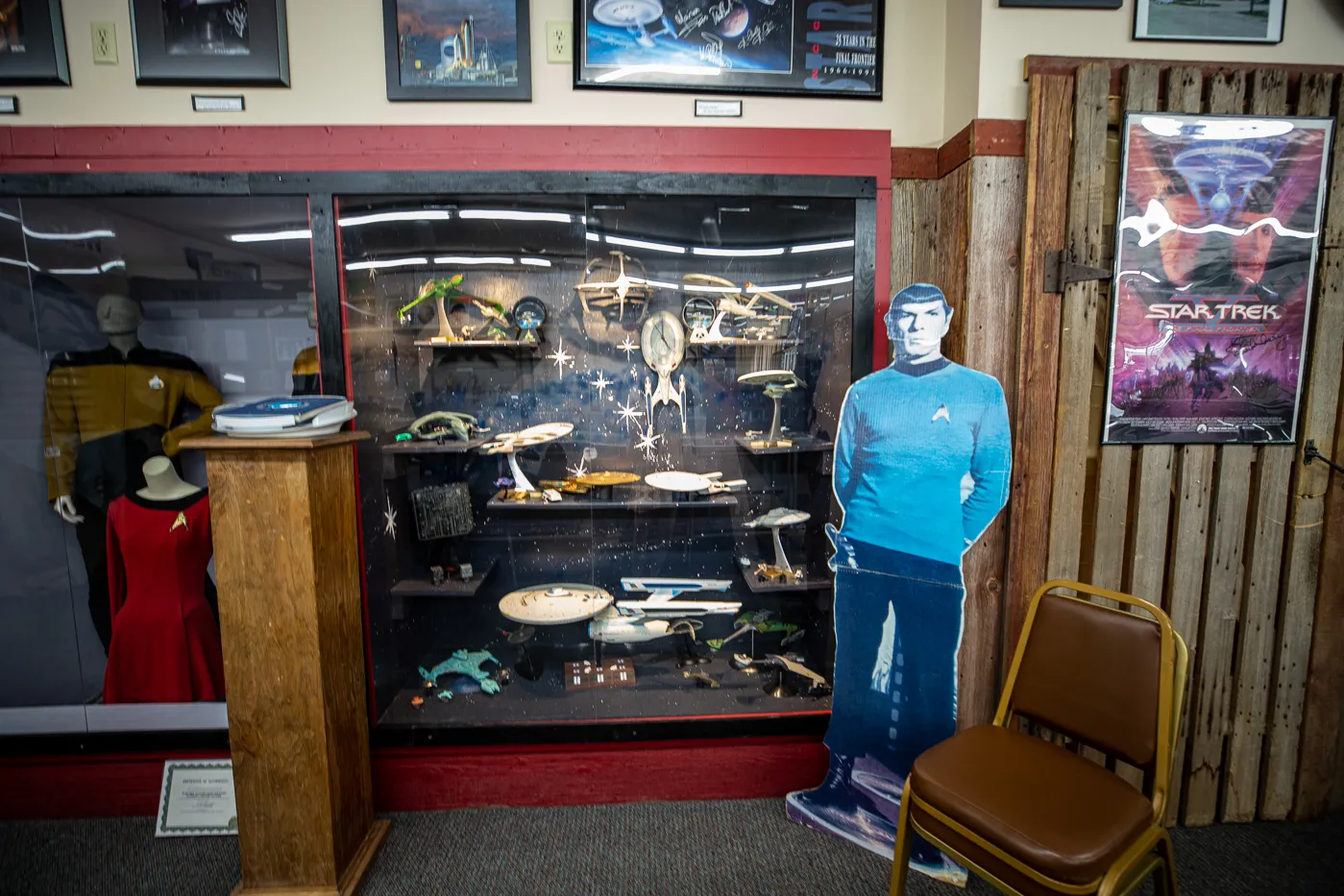 Models of the USS Enterprise at the Voyage Home History Center in Riverside Iowa. A Star Trek Museum in the future birthplace of Captain James T. Kirk of Star Trek fame.