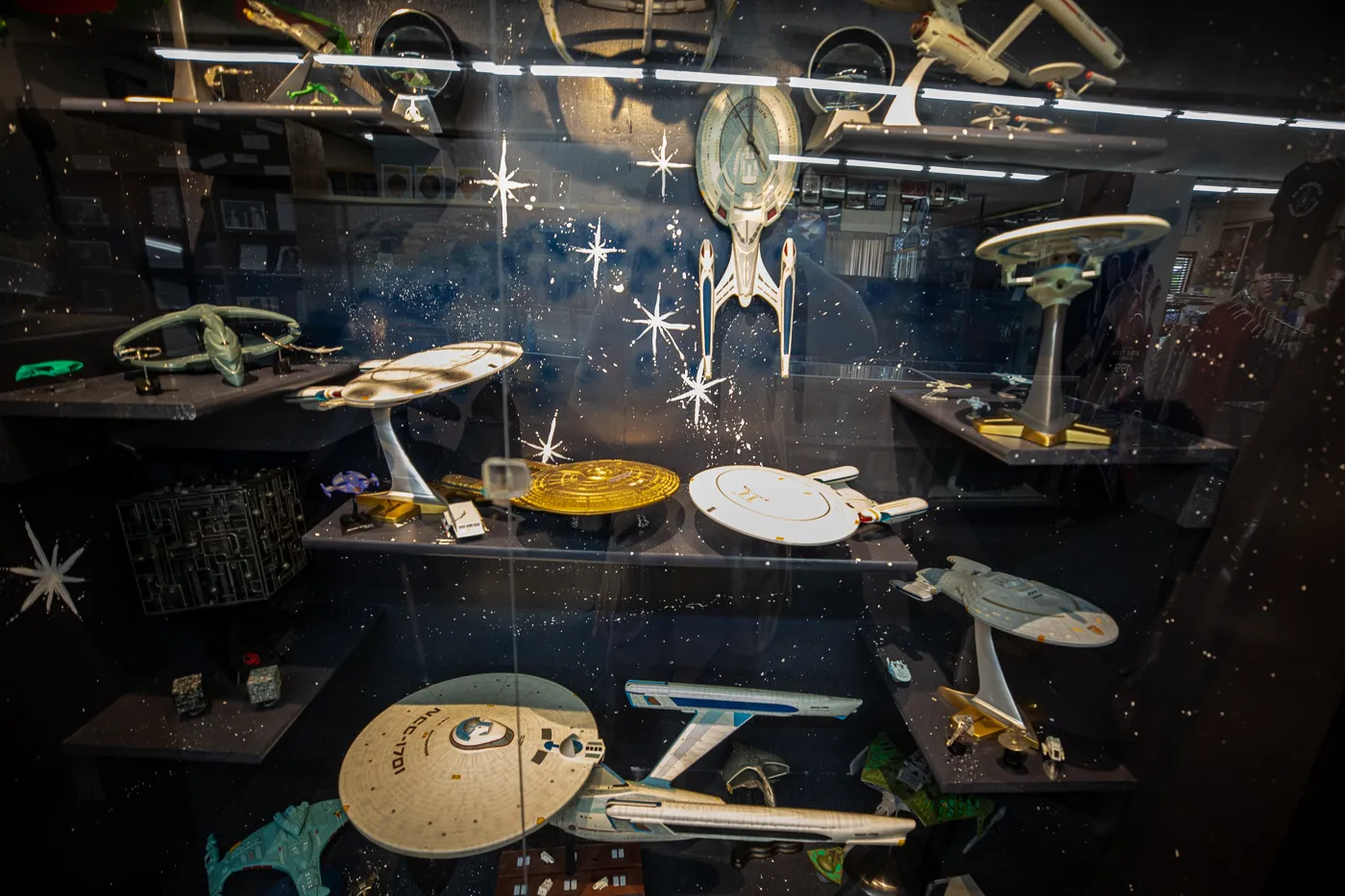 Models of the USS Enterprise at the Voyage Home History Center in Riverside Iowa. A Star Trek Museum in the future birthplace of Captain James T. Kirk of Star Trek fame.