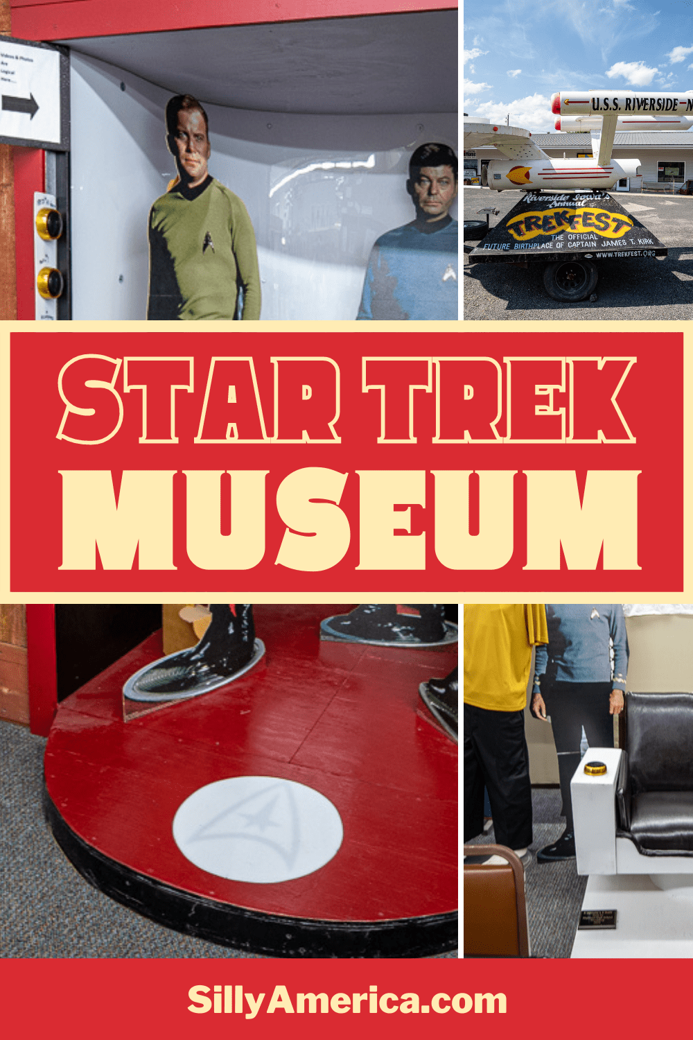 The Voyage Home History Center in Riverside, Iowa is a museum showcasing the town’s history…and future history. But most people would just call it a Star Trek Museum. Located in the Future Birthplace of Captain James T. Kirk this roadside attraction is a must see road trip stop. #StarTrek #IowaRoadsideAttractions #IowaRoadsideAttraction #RoadsideAttractions #RoadsideAttraction #RoadTrip #IowaRoadTrip #IowaThingsToDo #IowaRoadTripBucketLists #IowaBucketList #IowaRoadTripIdeas #IowaTravel