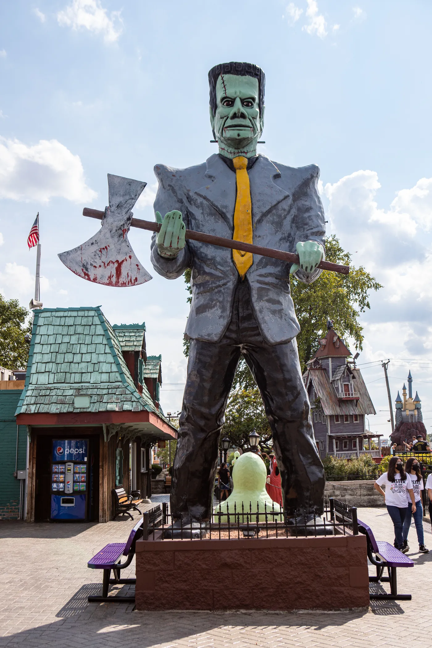 Haunted Trails Frankenstein Muffler Man in Burbank, Illinois