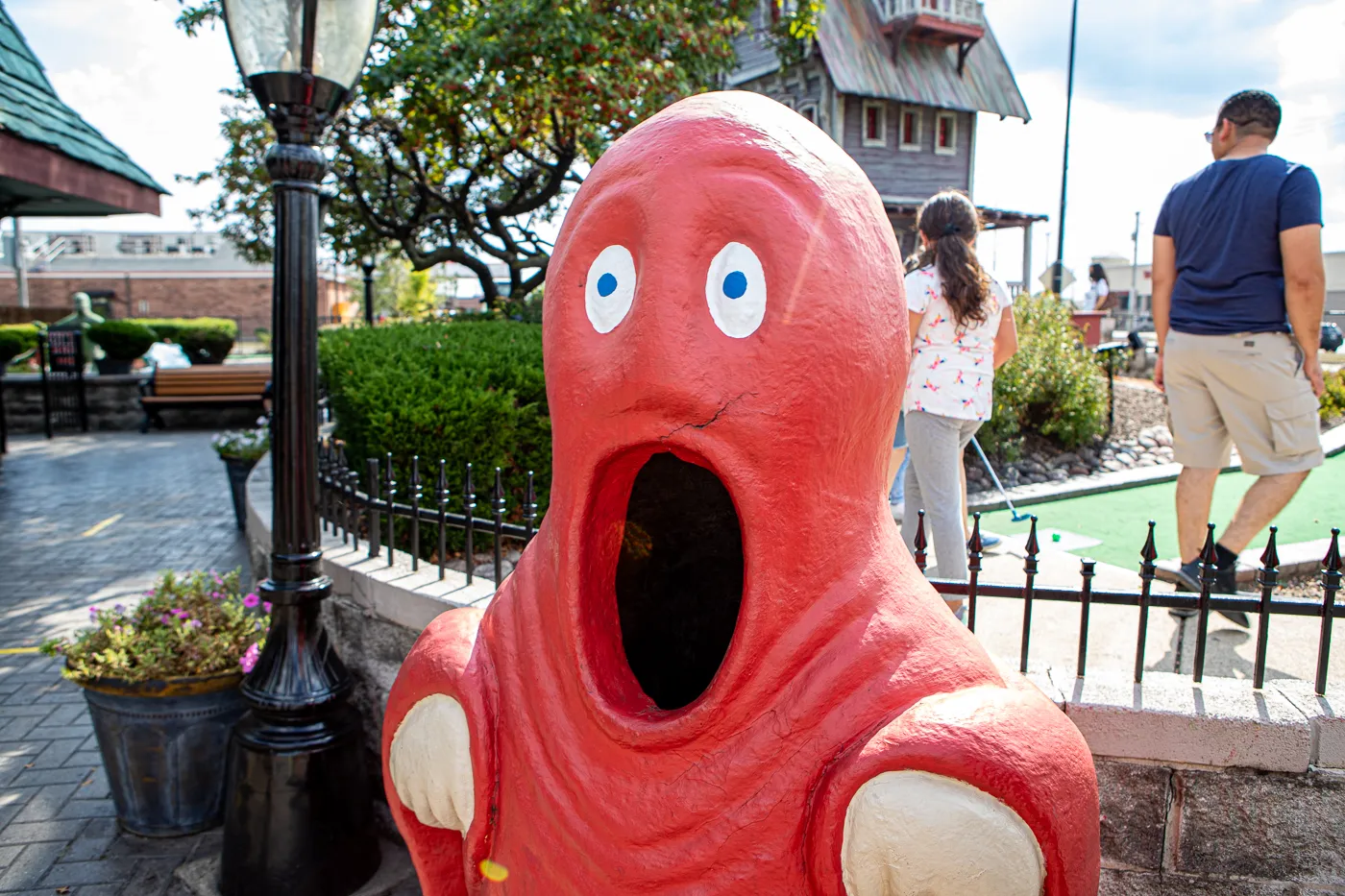 Ghost trash can at Haunted Trails mini golf in Burbank, Illinois