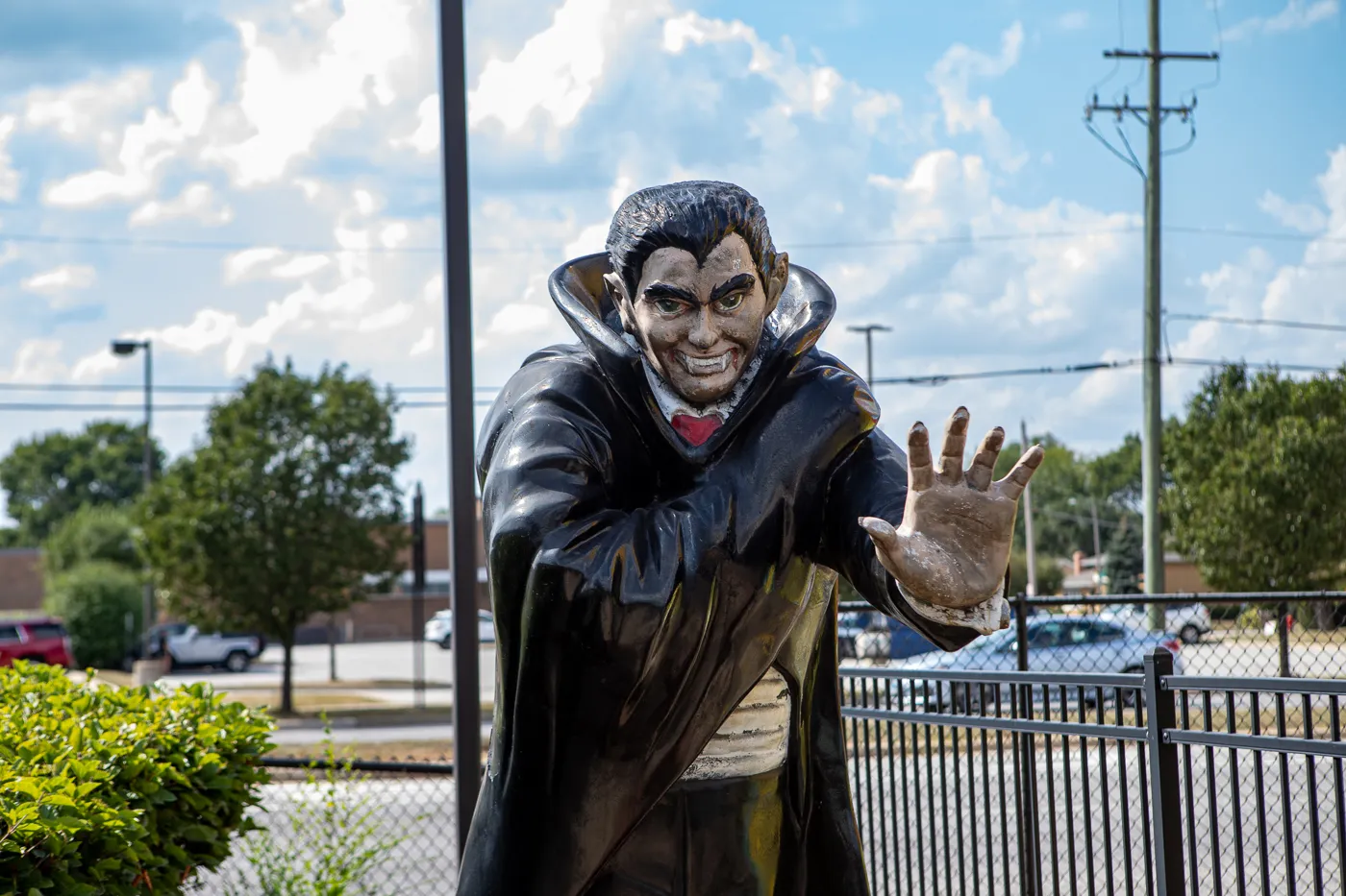 Fiberglass dracula at Haunted Trails mini golf in Burbank, Illinois