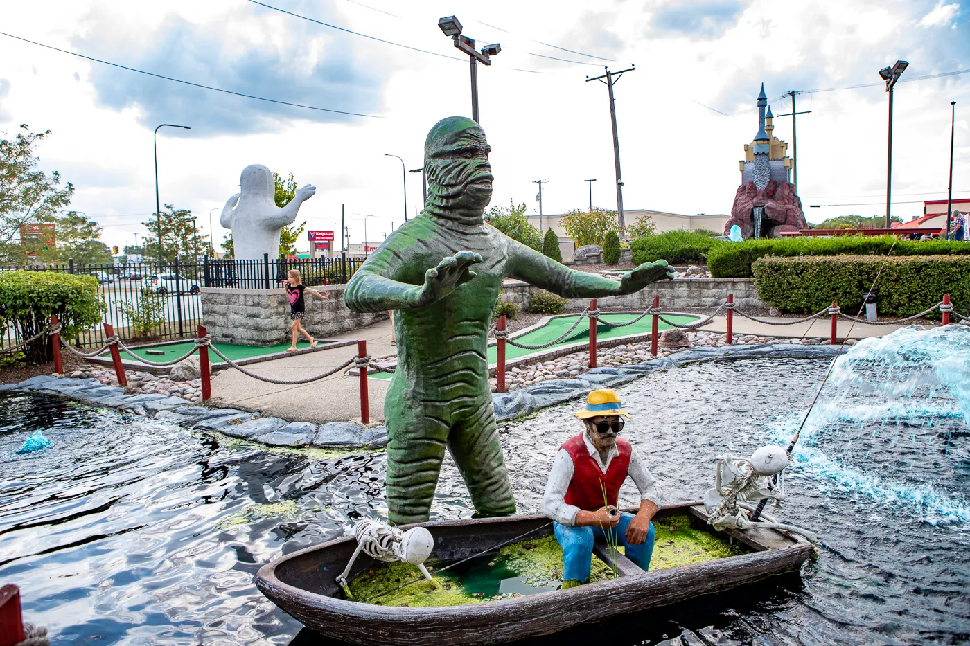 Creature from the black lagoon at Haunted Trails mini golf in Burbank, Illinois