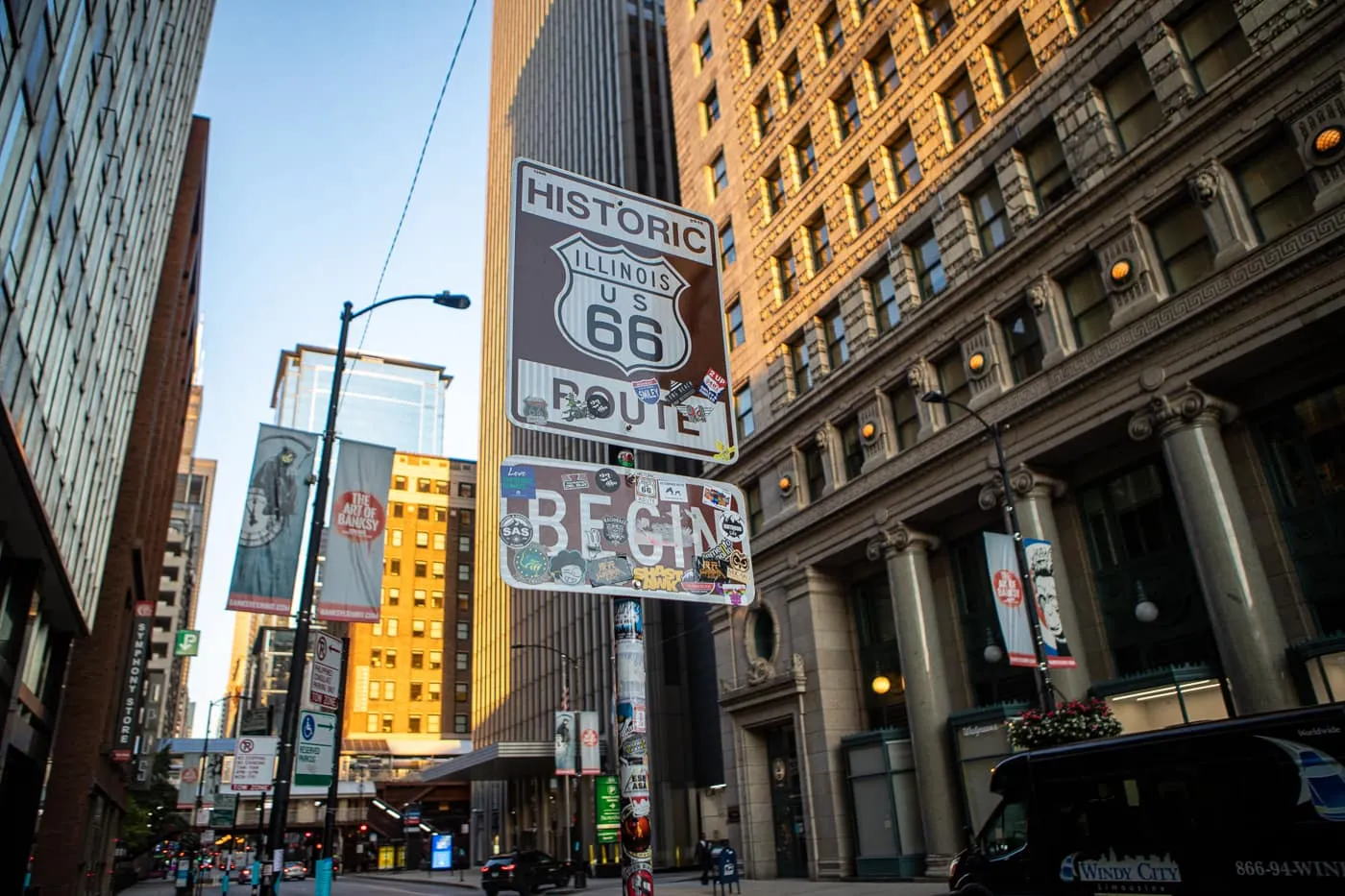 Historic Route 66 Begin Sign in Chicago, Illinois