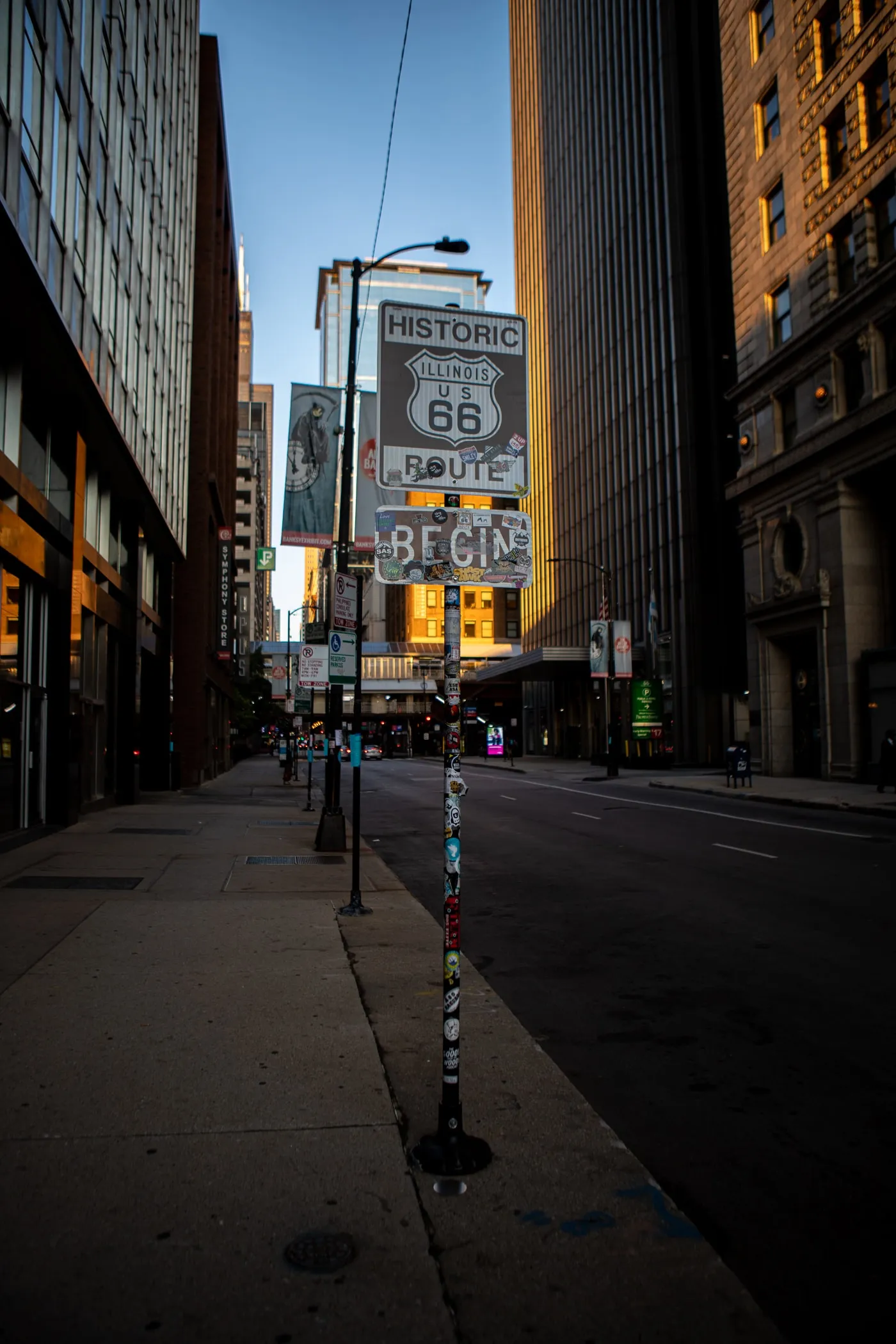 Historic Route 66 Begin Sign in Chicago, Illinois
