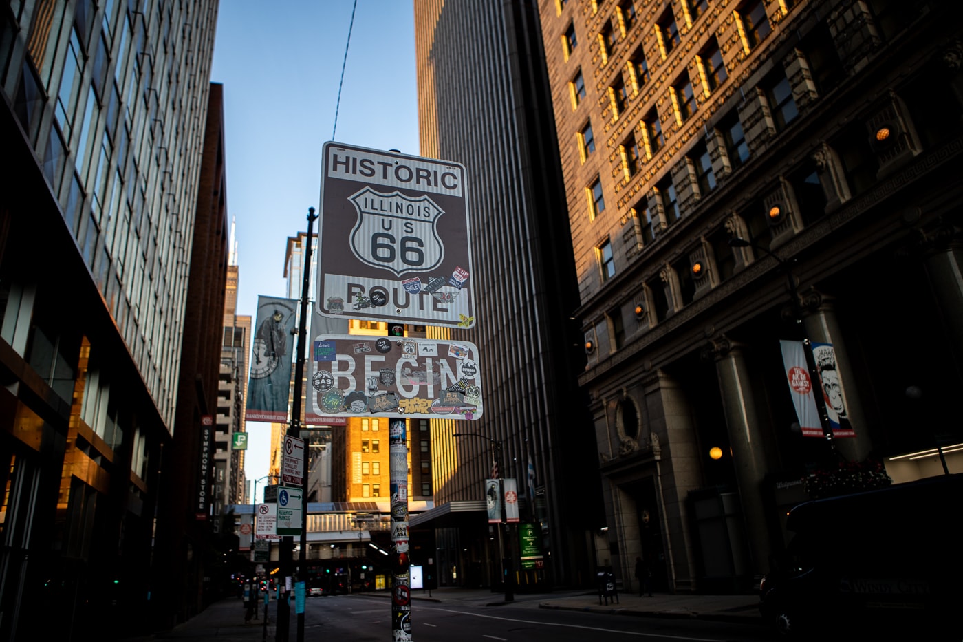 Historic Route 66 Begin Sign in Chicago, Illinois