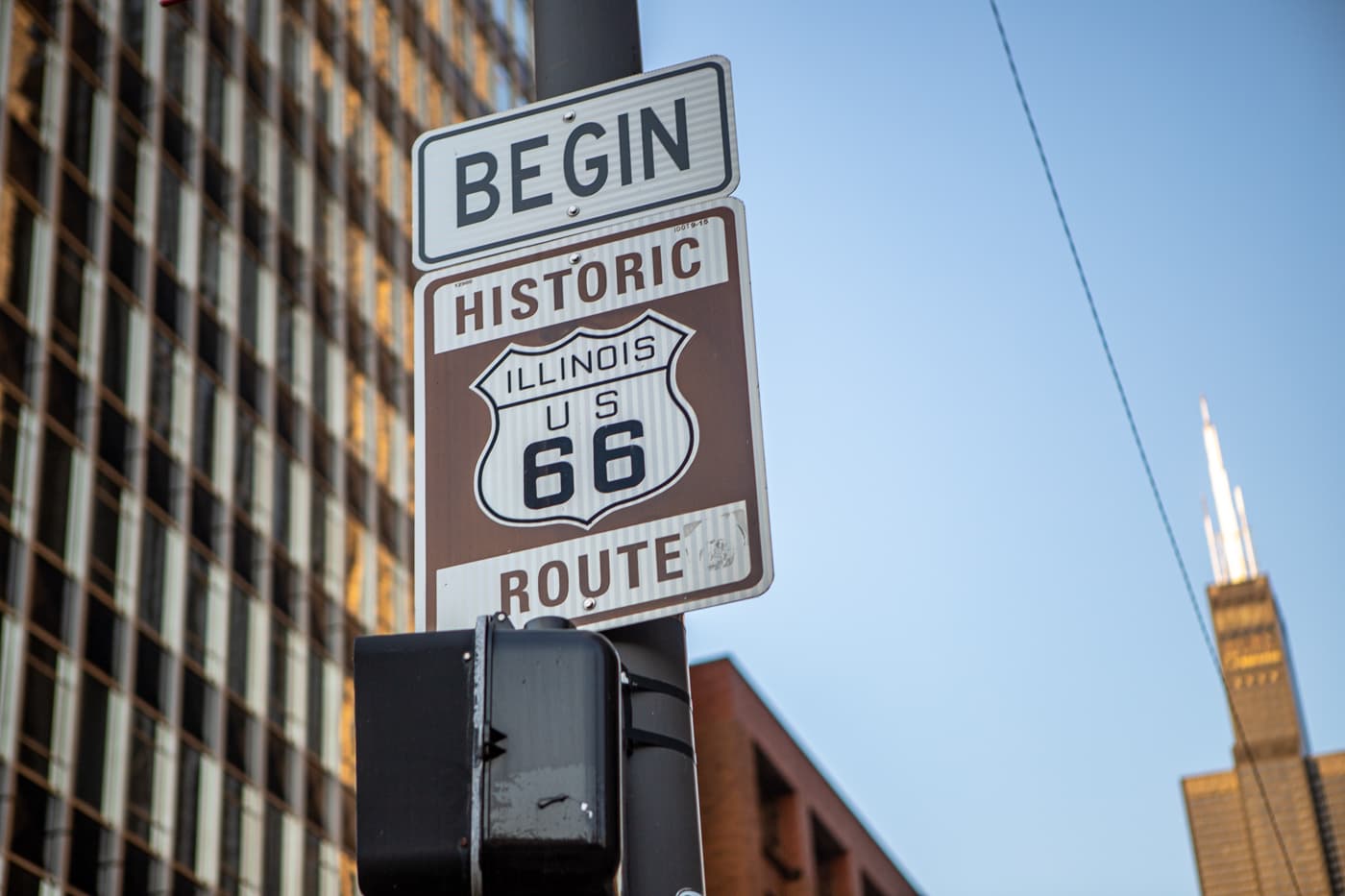 Historic Route 66 Begin Sign in Chicago, Illinois