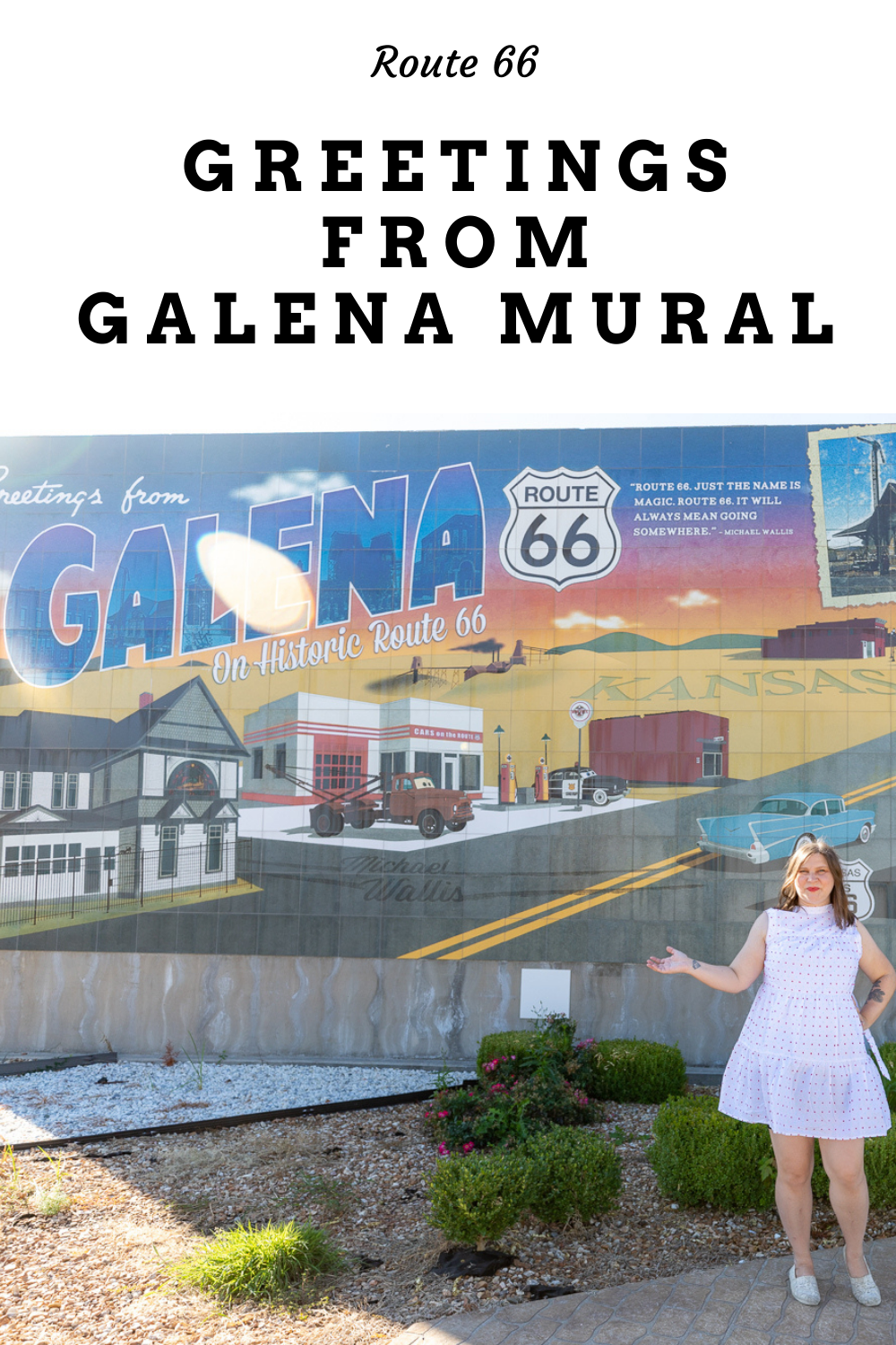 Kansas might hold the smallest section of Route 66, but it packs in the sites. Be sure to pull over and visit the Greetings from Galena mural in Galena, Kansas and also check out some of the popular sites depicted within.  #Route66 #Route66RoadTrip #Kansas #KansasRoadTrip #RoadTrip #RoadsideAttraction #RoadsideAttractions #KansasRoadsideAttraction