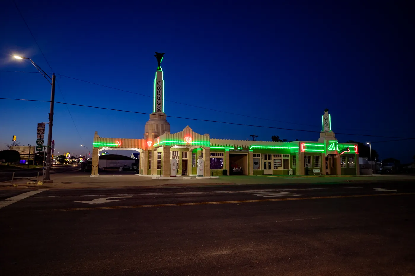 The Conoco Tower Station and U-Drop Inn Café in Shamrock, Texas