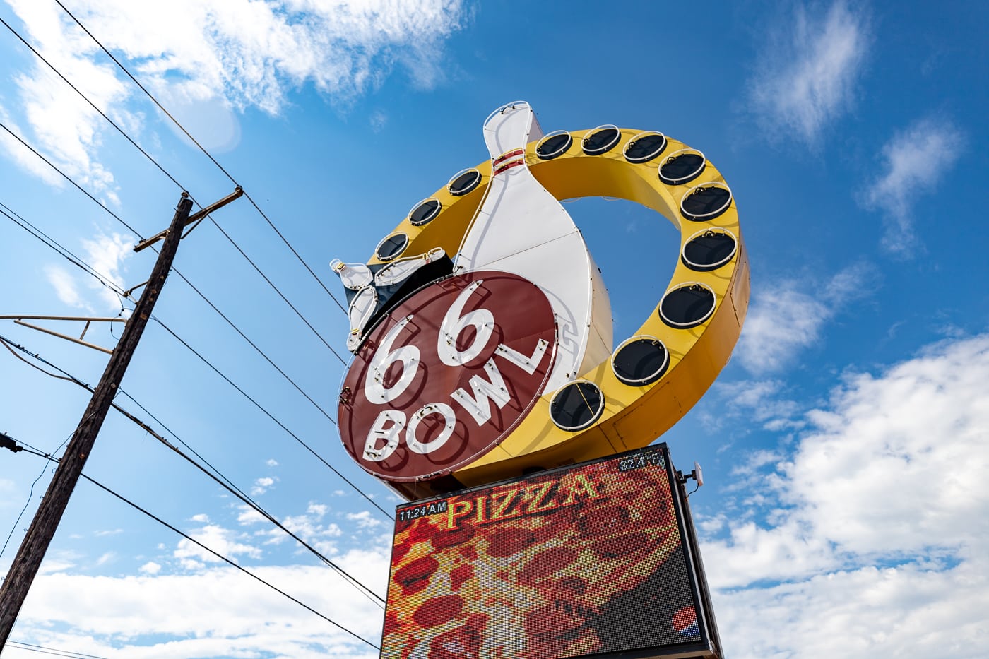 66 Bowl sign at Rt 66 Bowl in Chandler, Oklahoma