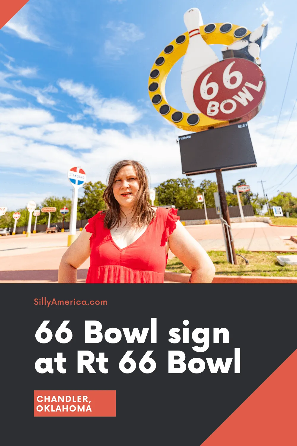 You'll be bowled over by this Route 66 attraction. Rt 66 Bowl in Chandler, Oklahoma has entertainment for all with nostalgia to spare. Just look for the 66 Bowl neon sign out front.  #RoadTrips #RoadTripStop #Route66 #Route66RoadTrip #IllinoisRoute66 #Illinois #IllinoisRoadTrip #IllinoisRoadsideAttractions #RoadsideAttractions #RoadsideAttraction #RoadsideAmerica #RoadTrip