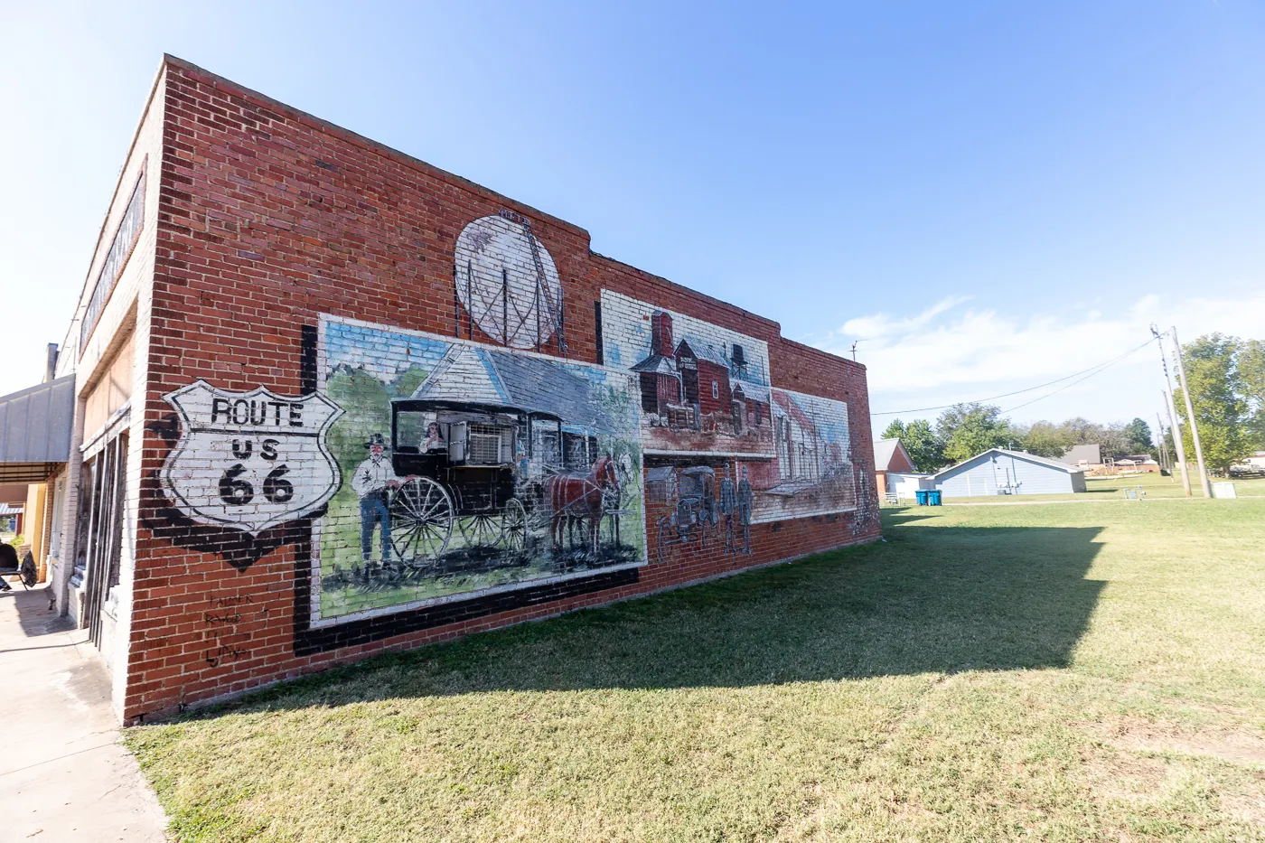 Murals on Route 66 Brick Paved Broadway Street in Davenport, Oklahoma