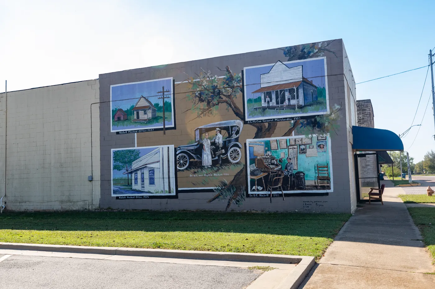 Murals on Route 66 Brick Paved Broadway Street in Davenport, Oklahoma