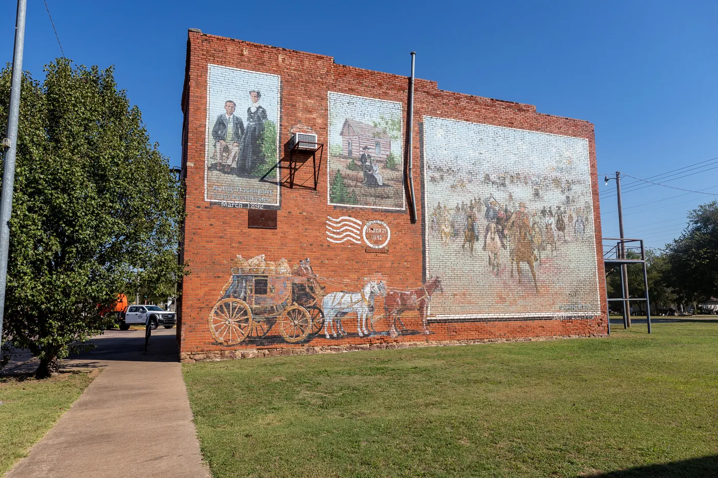 Murals on Route 66 Brick Paved Broadway Street in Davenport, Oklahoma